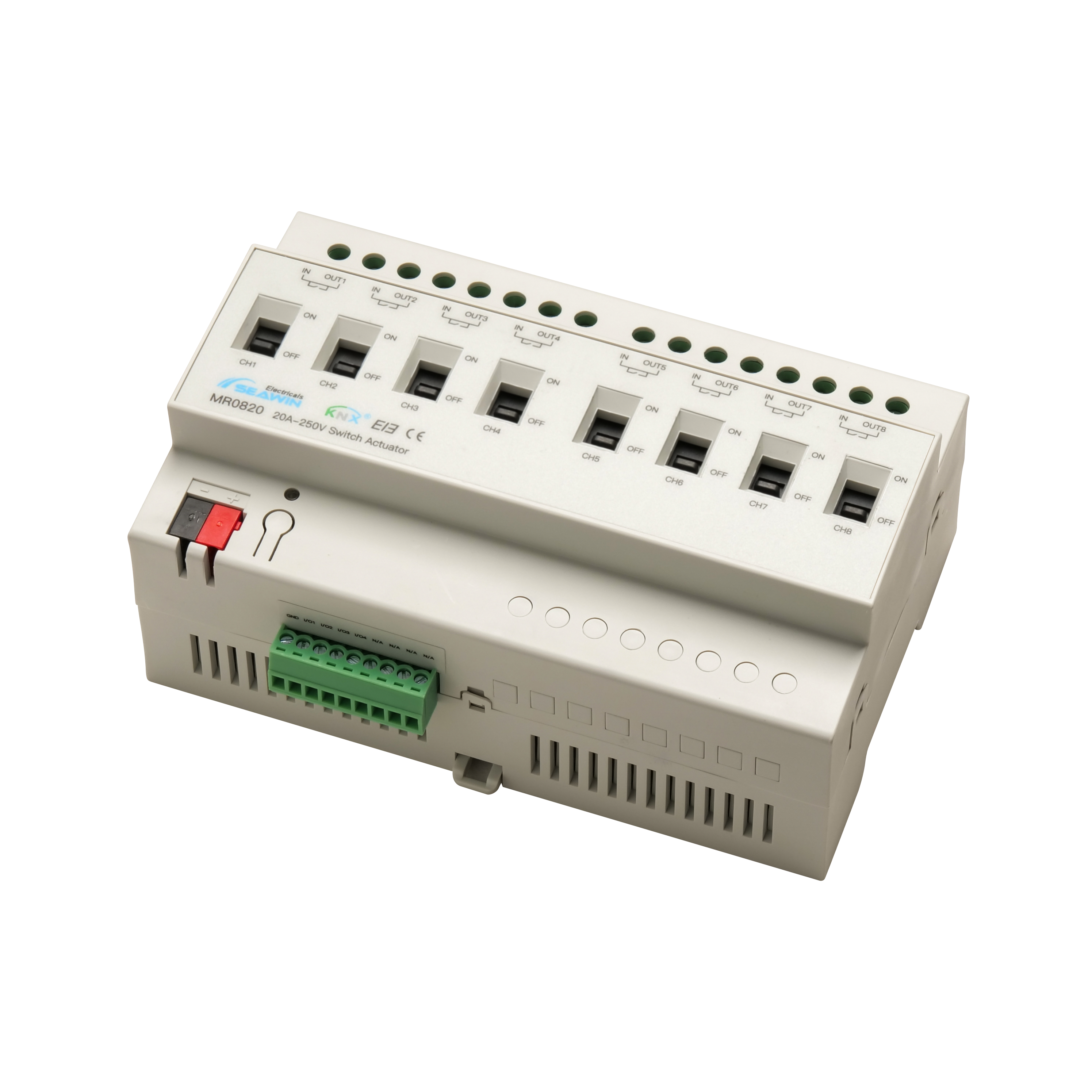 KNX актуатор 8-канальный, 20А на канал с модулем входов