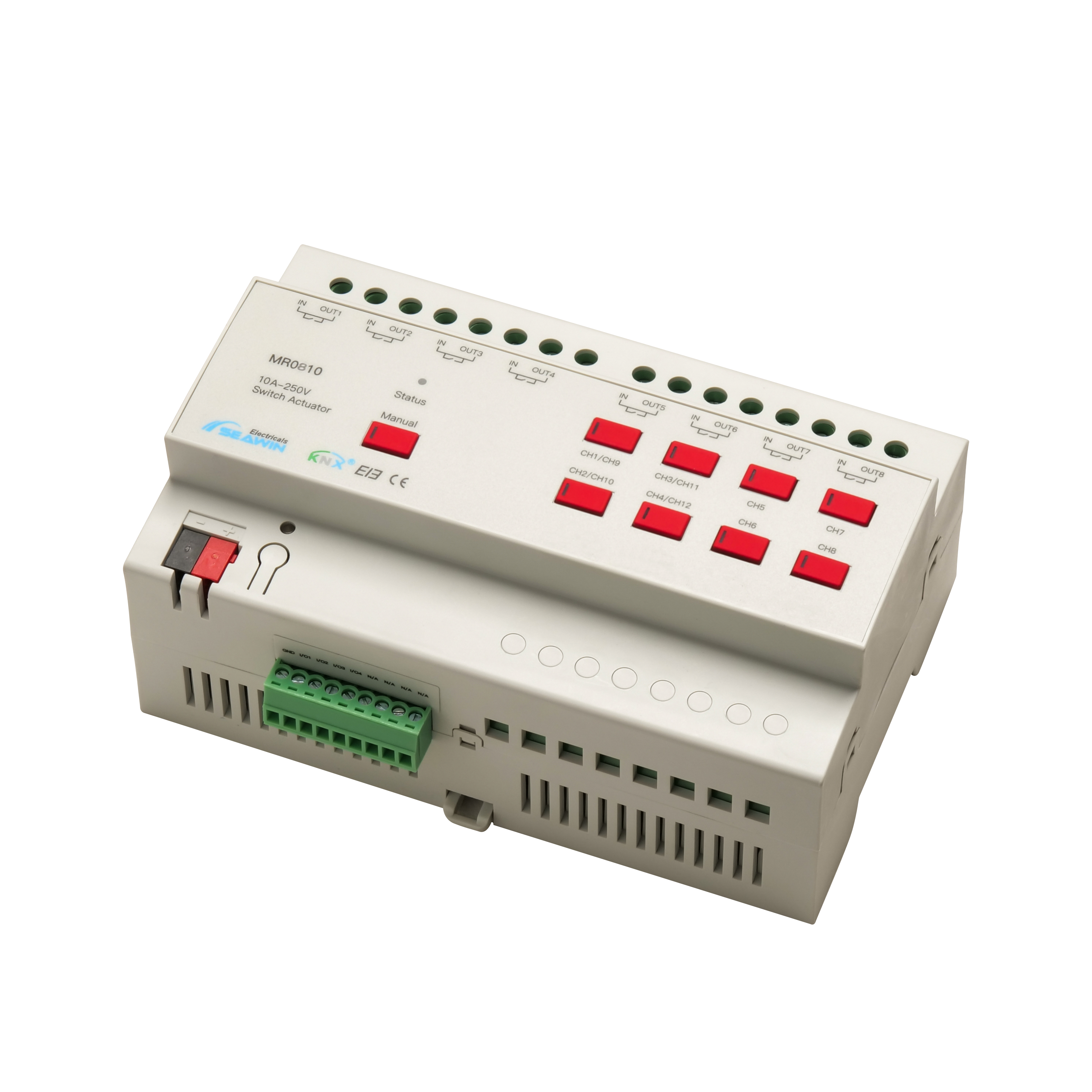 KNX актуатор 8-канальный, 10А на канал с модулем входов